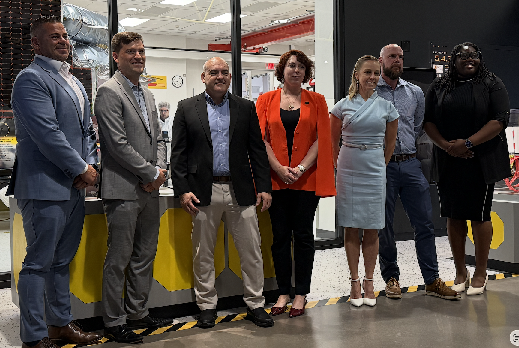 Pictured left to right: Matt Magaña, Voyager’s President of Defense & National Security; John Thornton, Astrobotic CEO; Carlos García-Galán, NASA’s Program Executive for the Moon Base; Kelly Randell, Astrolab’s Business Development Manager; Justine Kasznica, Founding Board Chair, Keystone Space Collaborative; Ryan Stephan, NASA's acting director for cargo landers; and Dr. Jimyse Brown, Executive Director for Moonshot Museum